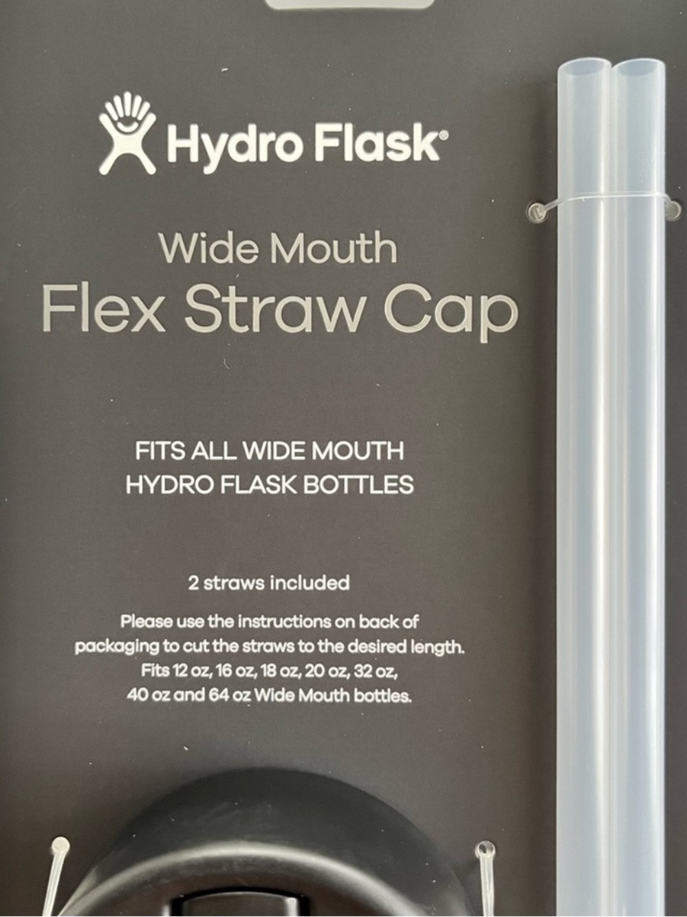 Hydro Flask Wide Mouth Flex Straw Cap & Straws, color is black - Picture 3 of 5